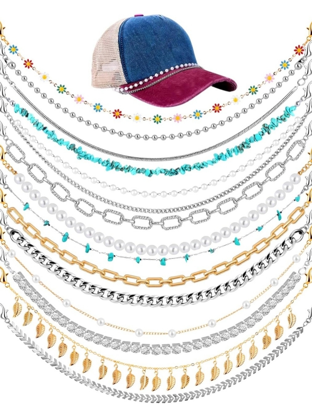 14 Piece Vibrant DIY Trucker Hat & Cap Charm Detachable Chains